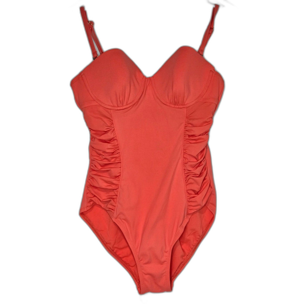 a.n.a Coral Pink Ruched Tummy Control Swimsuit | Women's Size 10 | Orange